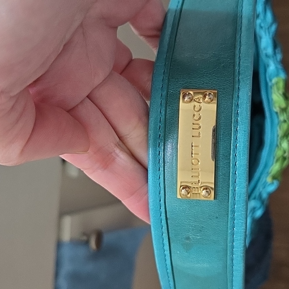 Elliott Lucca Blue and Green Leather Mini Bag, Great Summer Bag! - Picture 2 of 5